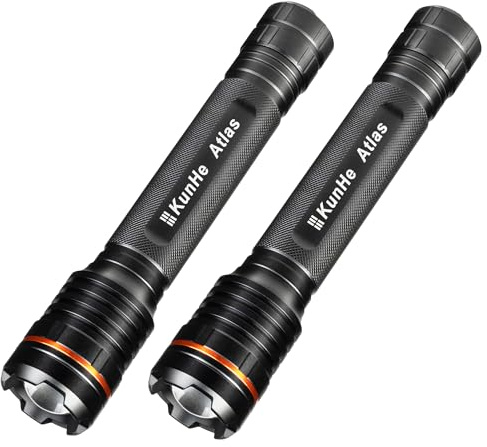 KunHe 2 Pack Heavy Duty 3D Cell LED Torches Large Aluminium Zoomable High Lumens 1000 LM Battery Powered Police Torch - Big Torch for Home Emergency Power Cuts Camping Car