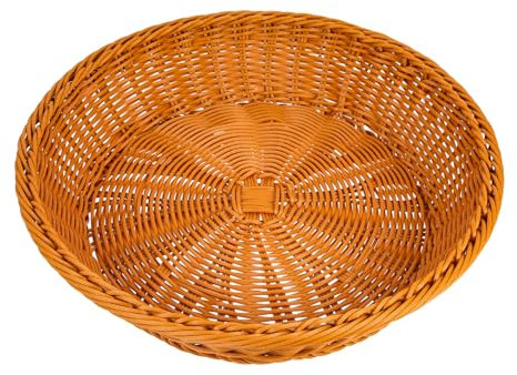 Cabilock Woven Bread Basket Food Serving Basket Brown Diameter 35cm Height 7.5cm Imitation Rattan Decorative Storage Container for Kitchen Table and Fruit Display