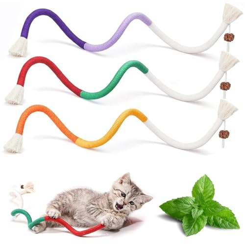 FMYODWU 3 pièces Jeux Chat, Jouet Pour Chat, 60Cm Corde De Chat, Bâtonnets Herbe À Chat, Bâtonnets D'Herbe À Chat, Bâtons À Mâcher Pour Chats, Jouets Pour Chats, Pour Interagir Et Nettoyer Les Dents
