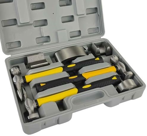 AeKeatDa 7Pcs Auto Body Repair Kit, Craft Panel Beating Hammer and Dolly Set Hammer Dent Body Fender Tool Carbon Steel Hammers and Dollies for Dent Repair and Fender Work