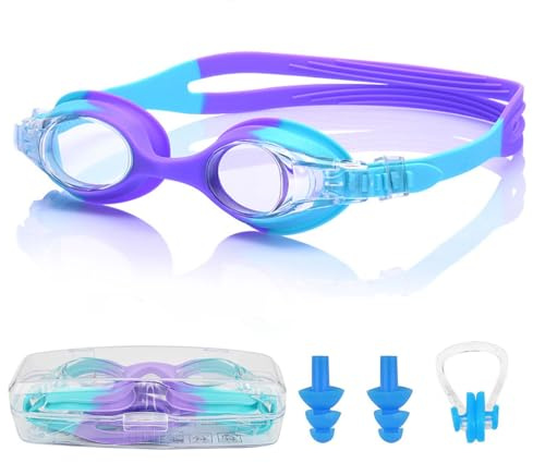 Wioklwe Kids Swimming Goggles For 6-14 Kids - Goggles Anti Fog Swim Goggle UV Resist No Leaking Childrens Swimming Goggles for Boys Girls Swim Glasses (Purple)