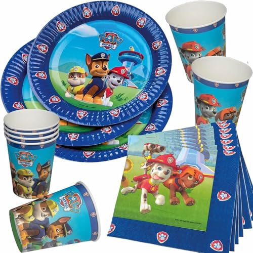 TIB Heyne 33-teiliges Party-Set * PAW Patrol * mit Teller + Becher + Servietten + Deko | Blau Jungen Kindergeburtstag Hunde Polizei Geburtstag Party Luftballons