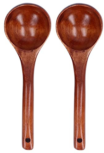 Suppe Kelle Holzlöffel Groß, Holzschaufel Kelle Holzkochlöffel 2pcs Ramen Löffel Salatbesteck Sicher mit Langem Holz Griff zum Kochen (Löffelmaulbreite: 8 cm)