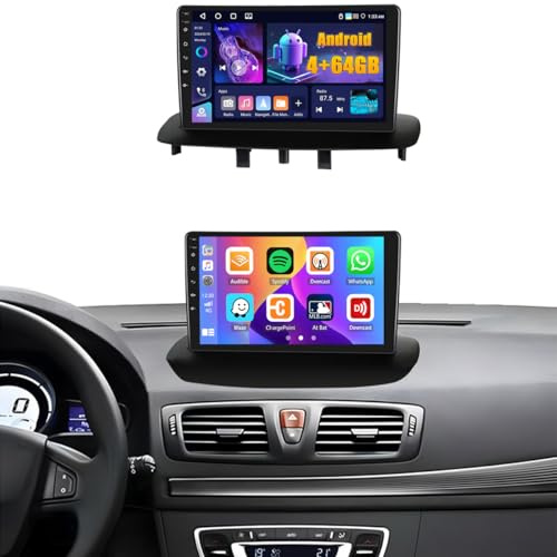 Fuluku 4+64G Android Autoradio per Renault Megane 3 2009 2010 2011 2012 2013 2014 Wireless Carplay Android Auto, 9'' IPS Touch Screen Radio con Bluetooth 5.0/GPS/Telecamera posteriore/FM/WiFi/SWC