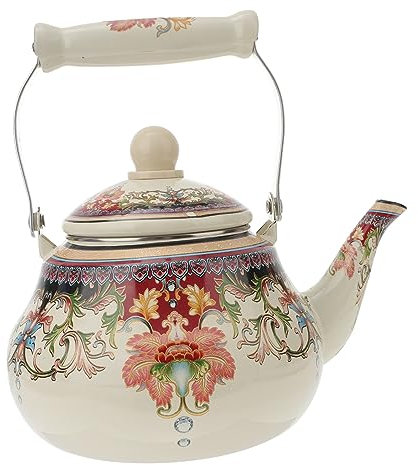 Holibanna Emaille Wasserkocher 2,0l Mit Edelstahlgriff Haushalts Teekessel Für Herd Und Induktion Vielseitige Teekanne Mit Musterdesign
