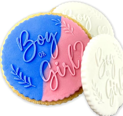 Boy or Girl Icing Stamp Embosser Stamp Fondant for Biscuits, Cookies, Cupcake Topper Decorations Stencil for Baby Shower Gender Reveal (75mm)