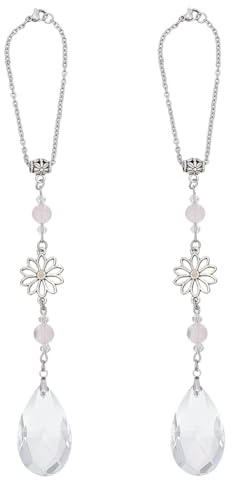 HOBBIESAY 2 Stück Blumen Rückspiegel Auto Anhänger 21cm Tropfenform Kristall Fahrzeugspiegel Dekoration Hängeanhänger Kristall Auto Dekoration Rosa Für Auto Dekor Zubehör
