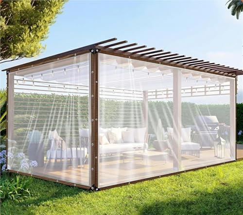 Bâche Transparente Extérieur avec Œillets - Protection Imperméable & Étanche pour Pergola/Serre - Rideau Anti-Pluie avec Corde De Liaison - Isolation Plantes/Bassin et Meubles De Jardin(6 x 10 m)
