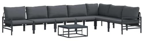 vidaXL Gartensofa-Set mit Kissen 8 pcs Schwarz Stahl, Garten und Terrasse, modernes Loungeset für draußen, atmungsaktives Design, schnelltrockene Sofas, langlebige Möbel