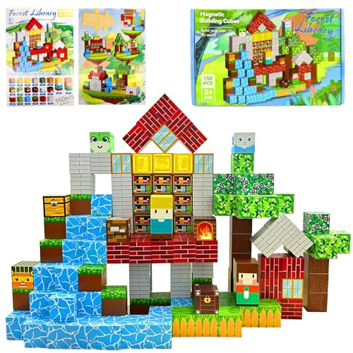 W&H Blocchi magnetici da costruzione 150 pezzi – 2,5 cm blocchi magnetici per bambini, blocchi XL con magneti – costruzioni, case, castelli giocattoli magnetici creativi regalo a partire da 3 4 5 6 7