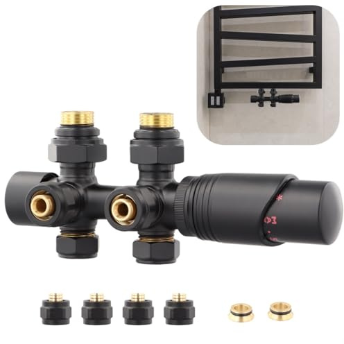 yeeplant Bathroom Radiator Multiblock with Center Valve, Thermostat and Corner/Continuous Fitting