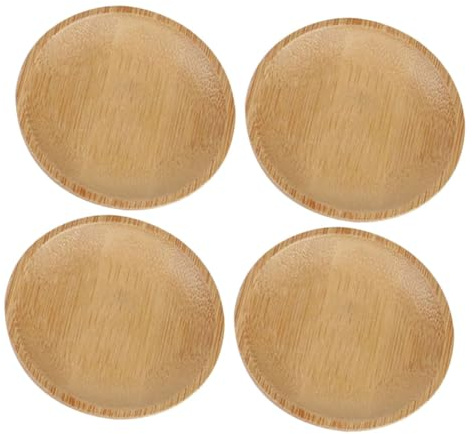 CIYODO Creativos y Reutilizables Juego de 4 Platos Estilo Japonés Pequeños de Bambú para Servir Salsas y Postres para Uso Diario