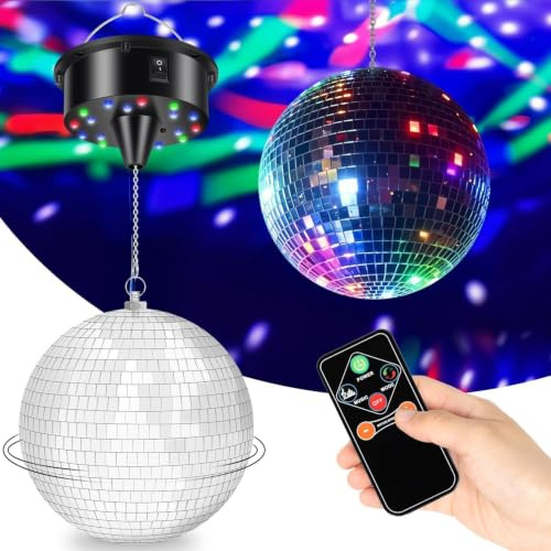 Discokugel Spiegelkugel mit Rotierender Motor,Disco Ball 15cm für Partys,Motorlichter mit Fernbedienung,LED Drehmotor Spiegelkugel,Discokugel Motor,Disco Licht für DJ-Club,Bühne,Bar,Urlaub,Dekoration