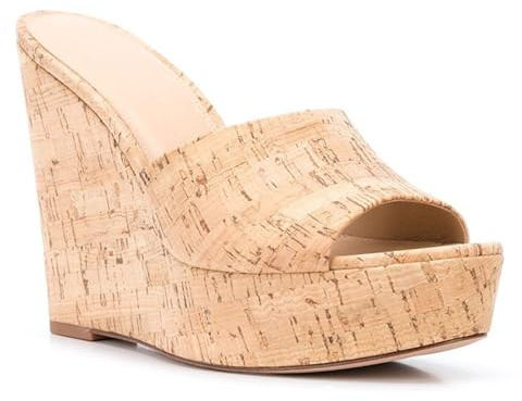 KKdhsfy Sandaler med kilklack för kvinnor plattform högklackade sommar Mule Slip on bekväma mjuka fotvalvssandaler, Brun, 35.5 EU