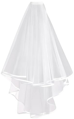 Hen Party Veil, Wedding Bride Veil 2 Tier Tulle Elbow Fingertip Length Wedding Veils Tulle with Comb for Brides Shower Bachelorette Hen Party Halloween Costume Girls First Communion