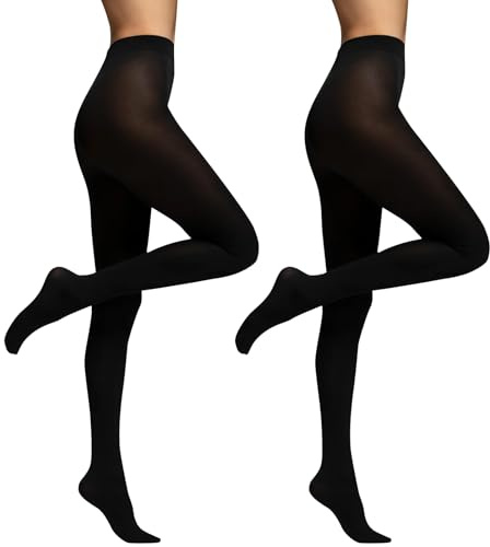 InfiniZer 2 Pairs 70 Denier Black Tights for Women Soft Opaque Run Resistant Womens Ladies Tights Multipack (UK, Alpha, M, L, Regular, Regular, Black)