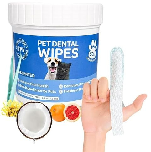 Kashmir FPN Pet Dental Finger Wipes – 50-Count Disposable Teeth & Gum Cleaning Wipes for Dogs & Cats, Embossed Finger Pads for Plaque & Tartar Removal, Breath Freshening, No-Rinse Oral Care
