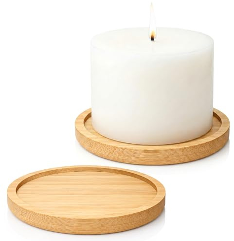 Lot de 2 assiettes décoratives en bois de 9 cm pour bougies de baptême - Plateau rond - Bougeoir en bois - Décoration de table - Soucoupe vintage pour décoration de table