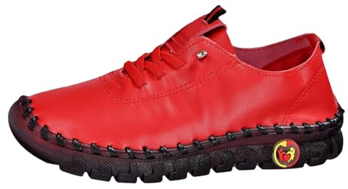 Cocila Womens Trainers Waterproof Non Slip Walking Shoes Lightweight Soft Wide fit Running Sneakers Casual Orthopedic Shoe Ladies Lace up Sneaker for Tennis Gym Tennis Athletic Workout Red