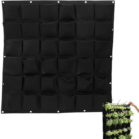 Uanqfegy Fioriera da giardino verticale, fioriera da parete con 36 tasche - Borsa per piante in tessuto non tessuto spesso, 39, 4x39, 4 Nero