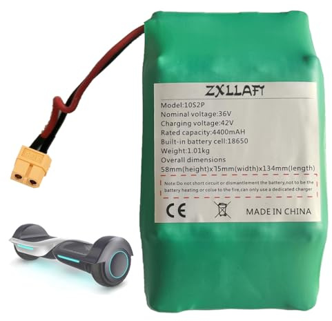 ZXLLAFT Batería de Repuesto 36 V y 4,4 Ah Batería de Litio 10S2P Baterías para Hoverboard 36 V Baterías Patinete eléctrico para Motor 100 W a 160 W con BMS y Puerto XT60,36v4.4ah 1pack