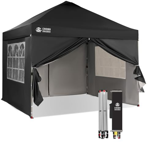 CROWN SHADES Pavillon 3x3 Wasserdicht Stabil Winterfest | Pop up Faltpavillonc mit 4 Seitenteilen, UV-Schutz 50+, 3-Fach Höhenverstellbar, Partyzelt für Garten, Schwarz