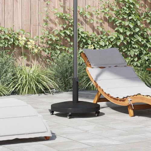 GeenYuu Pied de parasol noir 48 x 48 x 32 cm base en acier lourd stable avec roulettes pour jardin, balcon, terrasse, utilisation en extérieur et protection contre le vent, pieds réglables et montage