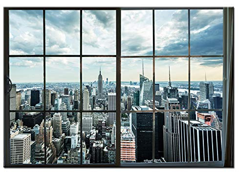LevvArts - Large Manhattan New York City Skyline Canvas Prints Cityscape from Window Picture Photography Canvas Art with Inner Wood Frame Modern Home Decoration 28x40