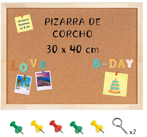 Creative Home 30x40 cm (+-2 cm) Kleine Pinnwand Kork inkl. 5 Pinwandnadeln | Korkwand Korktafel Holzrahmen Memoboard | Hergestellt in der EU | Ideal für Büro, Schule, Schlafzimmer und Heim