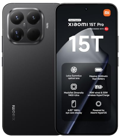 XIAOMI 15T Pro, Smartphone 12+256GB, 6.83 144Hz Eye-care Display, MediaTek Dimensity 9400+, 50MP Leica 5x Pro Telephoto, 5500mAh, Black, Charger Not Included,2-years warranty