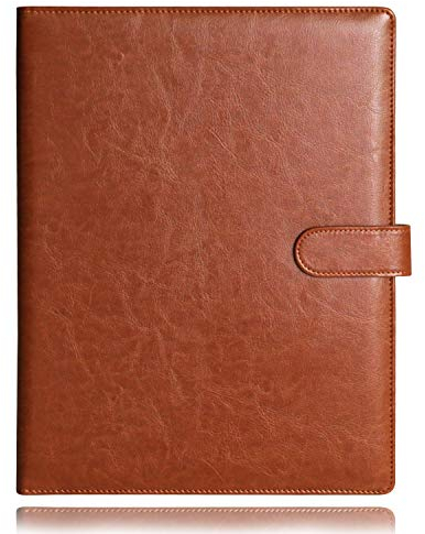 Klemmbrett-Mappe A4 in Lederoptik Mit Deckel, Schreib-Mappe Mit Magnet-Verschluss, Konferenz-Register Mit 4 Fächern & Klemme, Optimal als Kladde & Organizer (Braun)