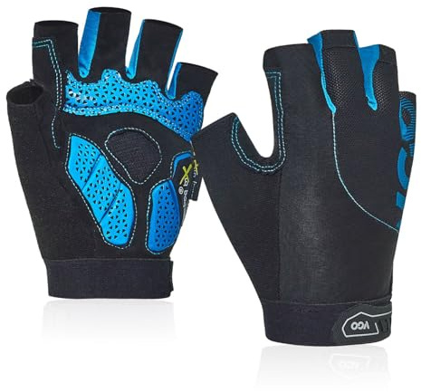 Vgo MF2514 - Guantes de ciclismo de medio dedo para hombre, guantes de montar en bicicleta, antideslizantes para entrenamiento de fitness (talla M, azul, MF2514)