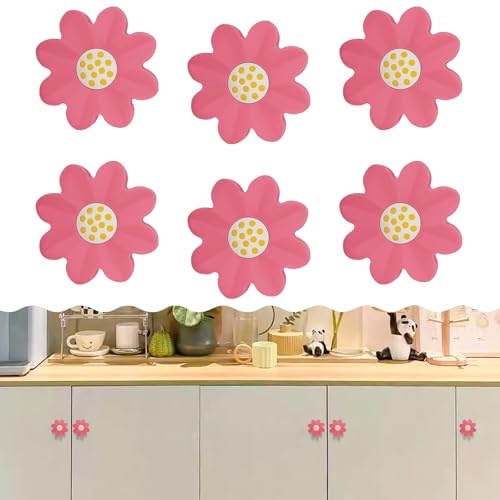 CcHhyyt Mystisches Garten Serie Cartoon Form Weiche Gummi Knöpfe Für Kinder Mädchen Jungen Schrankgriff Schubladenknöpfe Für Kinderzimmer Schränke Spielzeug 6 Stück (Rosa Blume)
