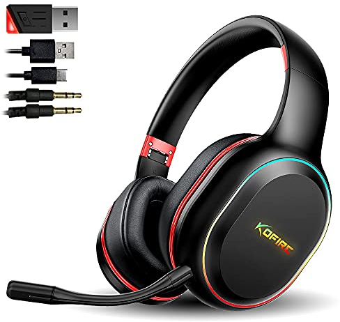 SLuB Gaming Headset Kabelloses Gaming Headset 3,5 mm Kabelgebundene/Kabellose Verbindung Gaming Vibrationseffekt Abnehmbares HD Mikrofon Farbige Umgebungslichter für PC, PS4, PS5 (Schwarz&Rot)