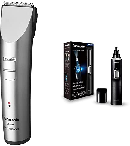 Panasonic Profi-Haarschneidemaschine ER-1411s, für Akku-und Netzbetrieb & Panasonic ER-GN300 Nasenhaartrimmer, flexibel einsetzbar für Nasenhaare, Ohrenhaare & Augenbrauen, Absaugfunktion, Schwarz