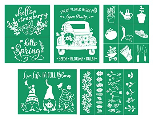 DGAGA 5 Set Spring Silk Screen Stencils Self Adhesive Screen Printing Stencil Reusable Mesh Stencils Garden Chalk Stencils for Chalk Paste Paint on Wood Signs, Fabric,DIY Home Decor,Crafts Chalks Art