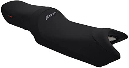 Moto Discovery Funda de Asiento Compatible con Yamaha FZ6 Fazer 600 2004-2009 Color Negro con Costuras Negras y Logo Blanco
