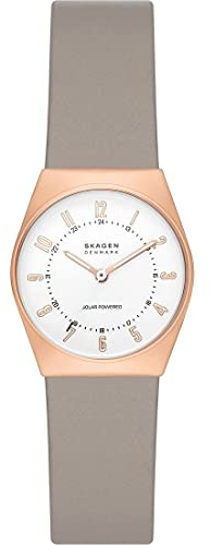Skagen Damenuhr Grenen Lille Solar, Solarbetriebenes Dreizeiger Uhrwerk, 26MM Rose Gold Edelstahlgehäuse mit Lederarmband, SKW3079