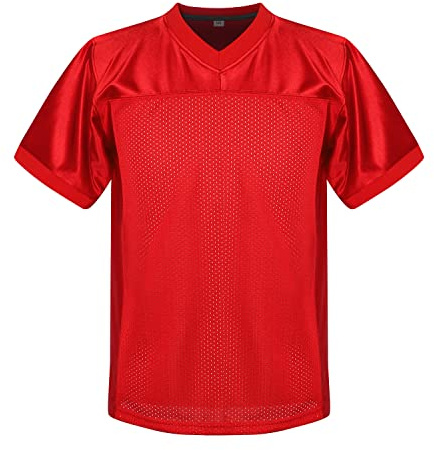 Youth Football Jersey American Football Jersey Sports T-Shirt Blank Kids Football Practice Jersey (Red, L)