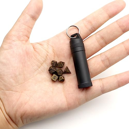 Haxtec Mini-Würfel-Set, winziges, kleines DND-Würfel-Set aus Metall, mit Würfeletui, tragbar, antikes Bronze-Metallwürfel-Set für Schlüsselanhänger