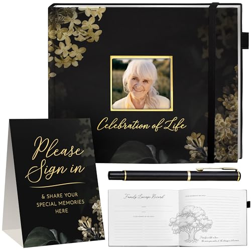 Elegant Black Funeral Guest Book , 10 x 8 Inches 120 Pages Guest Book for Funeral , 360 Entries Guest book for Funeral and Memory , Memorial Service Guest Book with Pen and Sign , Memorial Guest Book