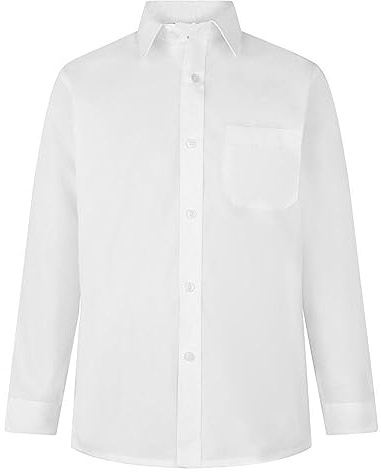 L S U Boys Dress School Shirts Short Sleeve Long Sleeve in Blue & White Colour (11-12 Years (13.5 Collar Size), White Long Sleeve)