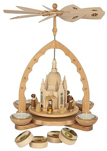 Richard Glaesser Pyramid Dresden Frauenkirche with Church for Tea Light and Candles from Seiffen in the Ore Mountains