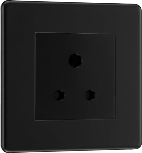 Screwless Flat Plate Matt Black Single Round Pin Unswitched 5A Socket (Black Insert)