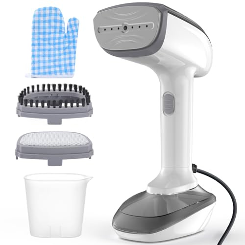 Powerful Handheld Fabric Steamer - 1800W with Fast Ceramic Heat-Up Plate, 2-in-1 Ironing & Wrinkle Remover, Steam Nozzle, Lint Brush - White, for US 120V Only