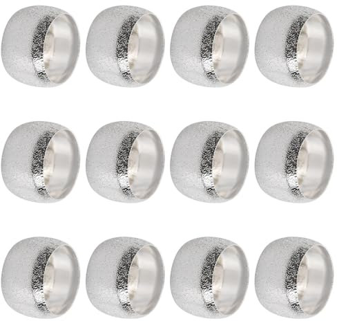 Bhoulandi 12 Pcs Round Napkin Rings, Metal Napkin Ring Gold Silver, 4 cm Napkin Holder Vintage Large, Napkin Buckle for Dining Wedding Party Anniversary Birthday Household Table Decor (Silver)