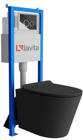 Lavita LAV 101 Élément mural pour WC 40 cm + évier mural suspendu sans bord + panneau de commande LAV 200.4.2 chromé | Kit complet | Réservoir de chasse encastré | WC complet