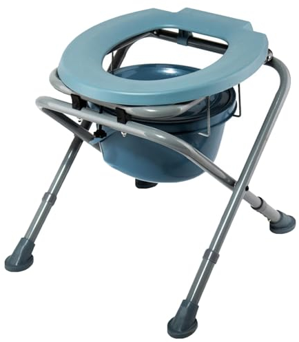 Toilettenstuhl Edelstahl Faltbare Antirutschenden Nachtstuhl, 130KG Tragfähigkeit 4 cm Höhenverstellbar WC-Stuhl, Toilettensitz mit Deckel Und Eimer für Ältere Und Behinderte