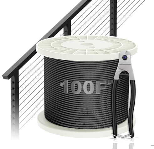 BLIKA 100FT 1/8 Black Stainless Steel Cable with Cutter, T316 Marine Grade, Stainless Steel Wire Rope 7x7 Strand Construction, 1850lbs Breaking Strength Aircraft Cable for Deck Railing