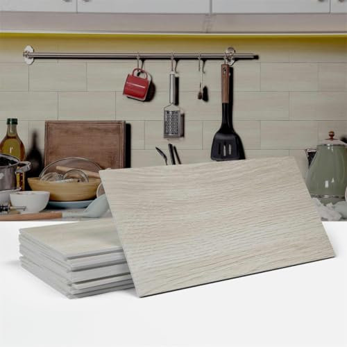 Autocollants de carrelage 10x20 Cm, autocollants de carrelage effet bois de couleur claire pour cuisine et salle de bain, à coller sur les carreaux muraux, carreaux muraux en vinyle pour décoration d
